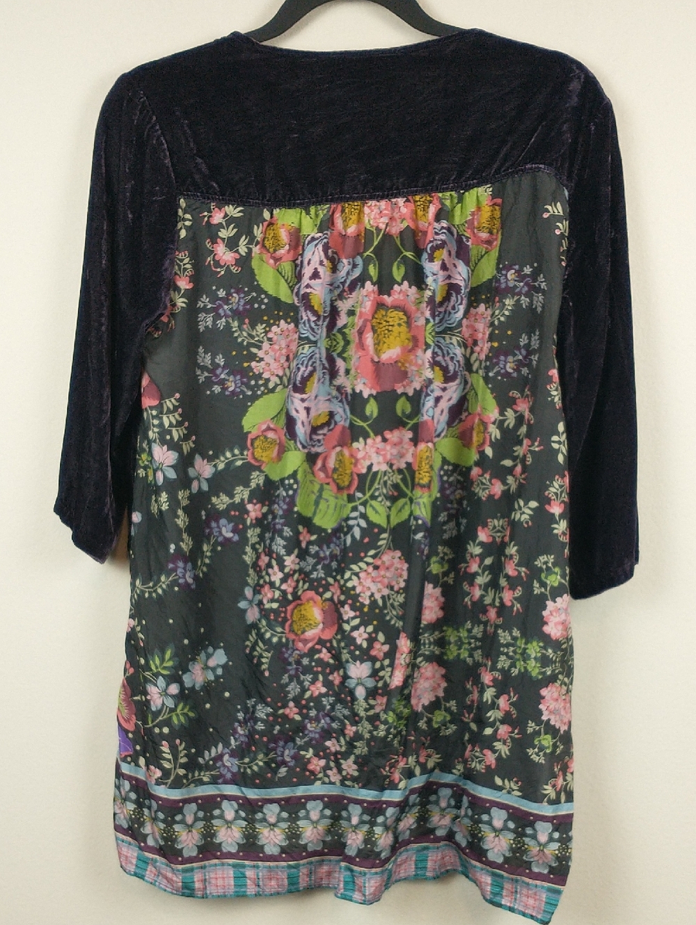 Johnny Was Canilla Velvet Silk Tunic Small Floral 3/4 Sleeves